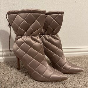 Quilted Satin Ankle Boots - Brown